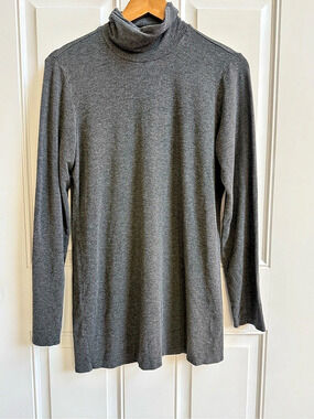 Eileen Fisher Viscose Jersey Turtleneck Tunic Gray Lagenlook